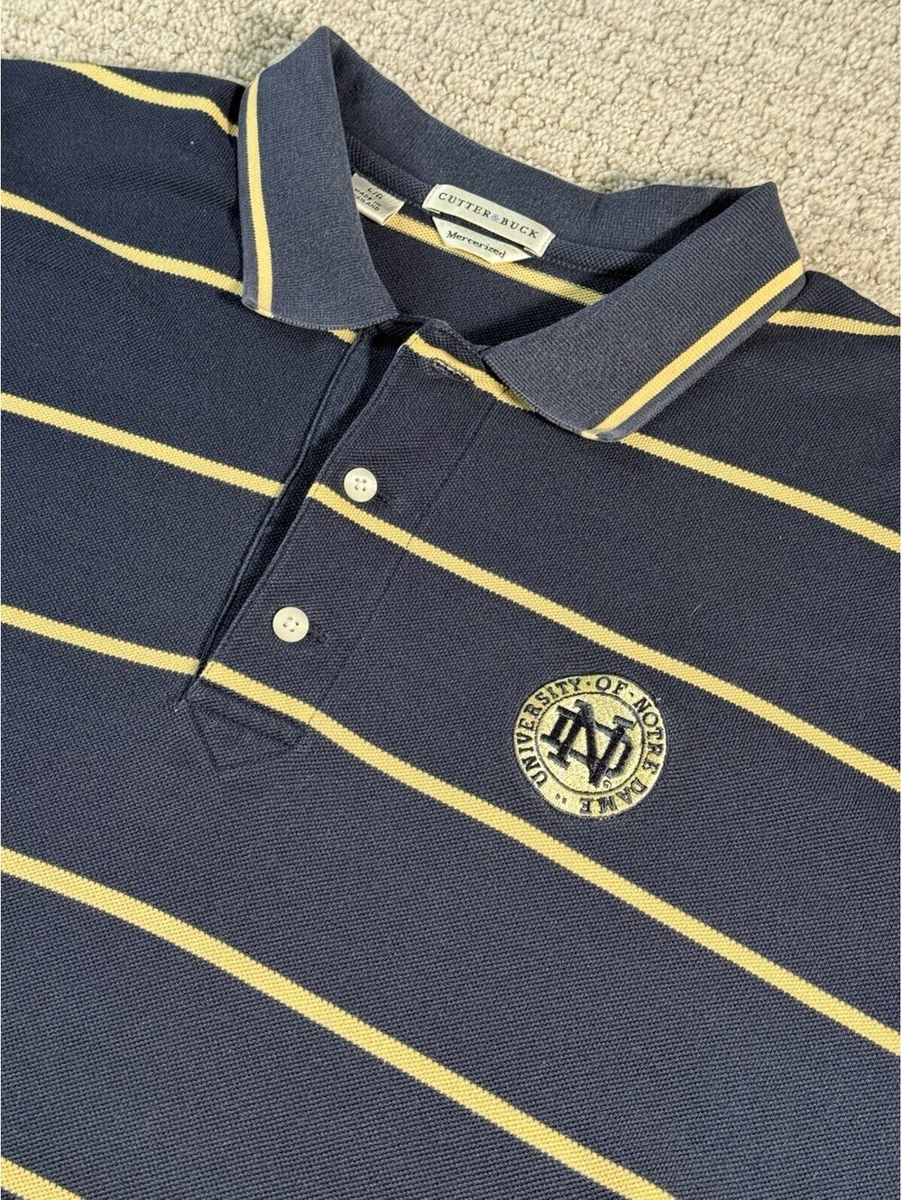 University of Notre Dame Fighting Irish Cutter&Buck Navy Striped Polo SZ Large